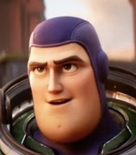 Close up of Buzz&#x27;s purple space cap