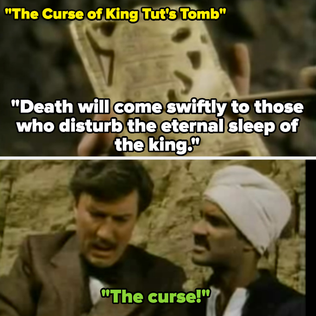 Howard reads the inscription warning death will come to those who disturb the tomb and the man who found it says &quot;the curse!&quot; in The Curse of King Tut&#x27;s Tomb