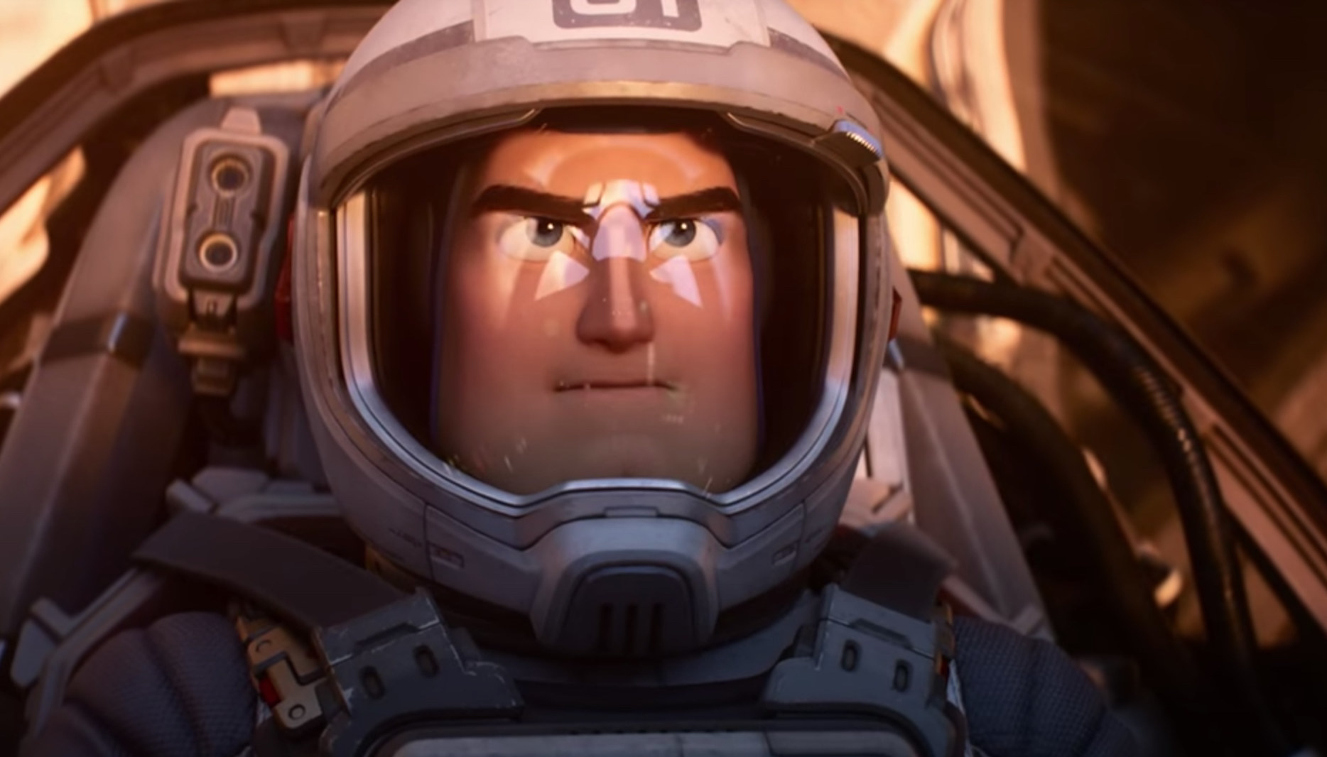 Still from &quot;Lightyear&quot; teaser showing Buzz in a spacesuit getting ready for liftoff