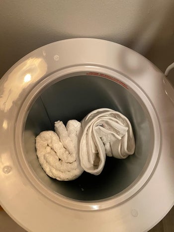 top down view showing two folded towels inside