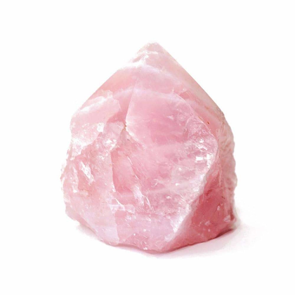 light pink stone with many edges And some white throughout rose quartz crystal 