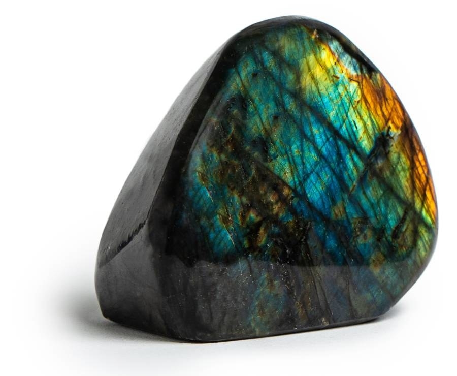 rainbow coloured crystal with a black base