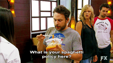 Character asks about the spaghetti policy