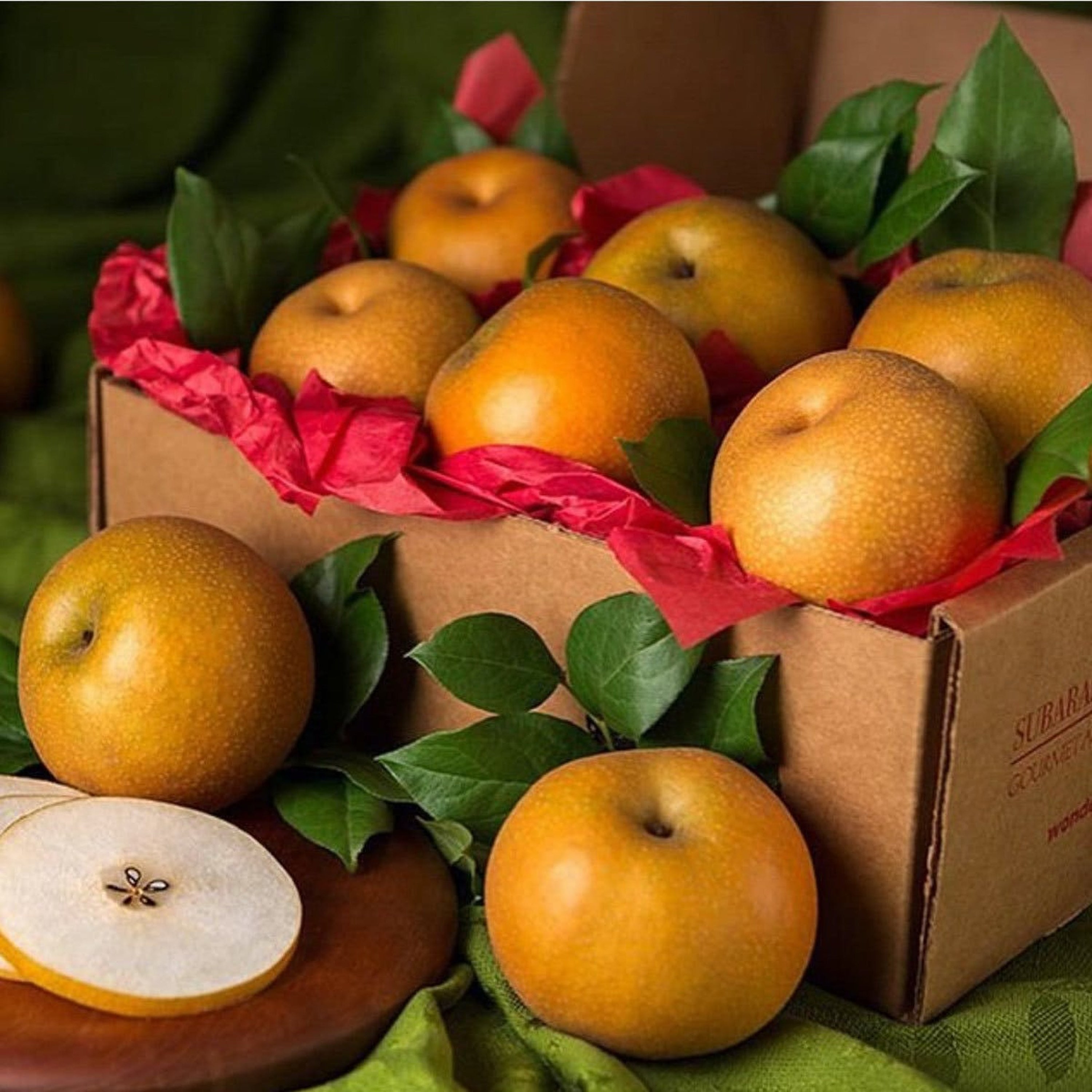 box of juicy asian pears