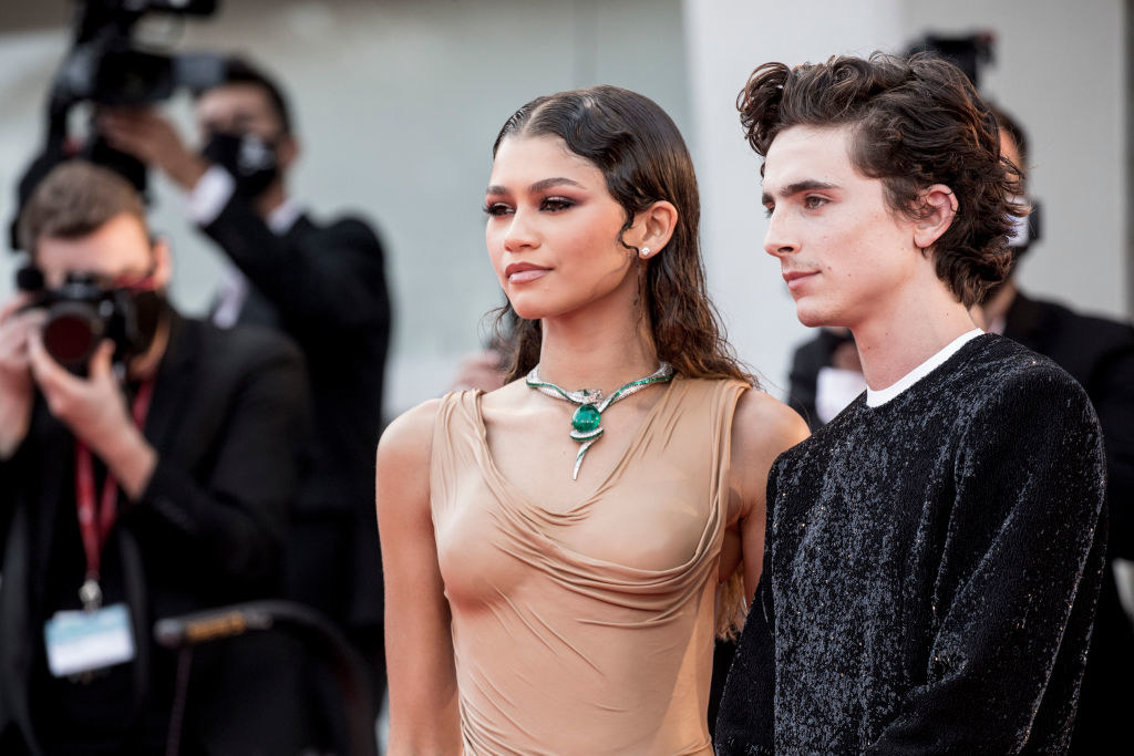 Zendaya (L) and Tomothee Chalamet attend the red carpet of the movie &quot;Dune&quot;