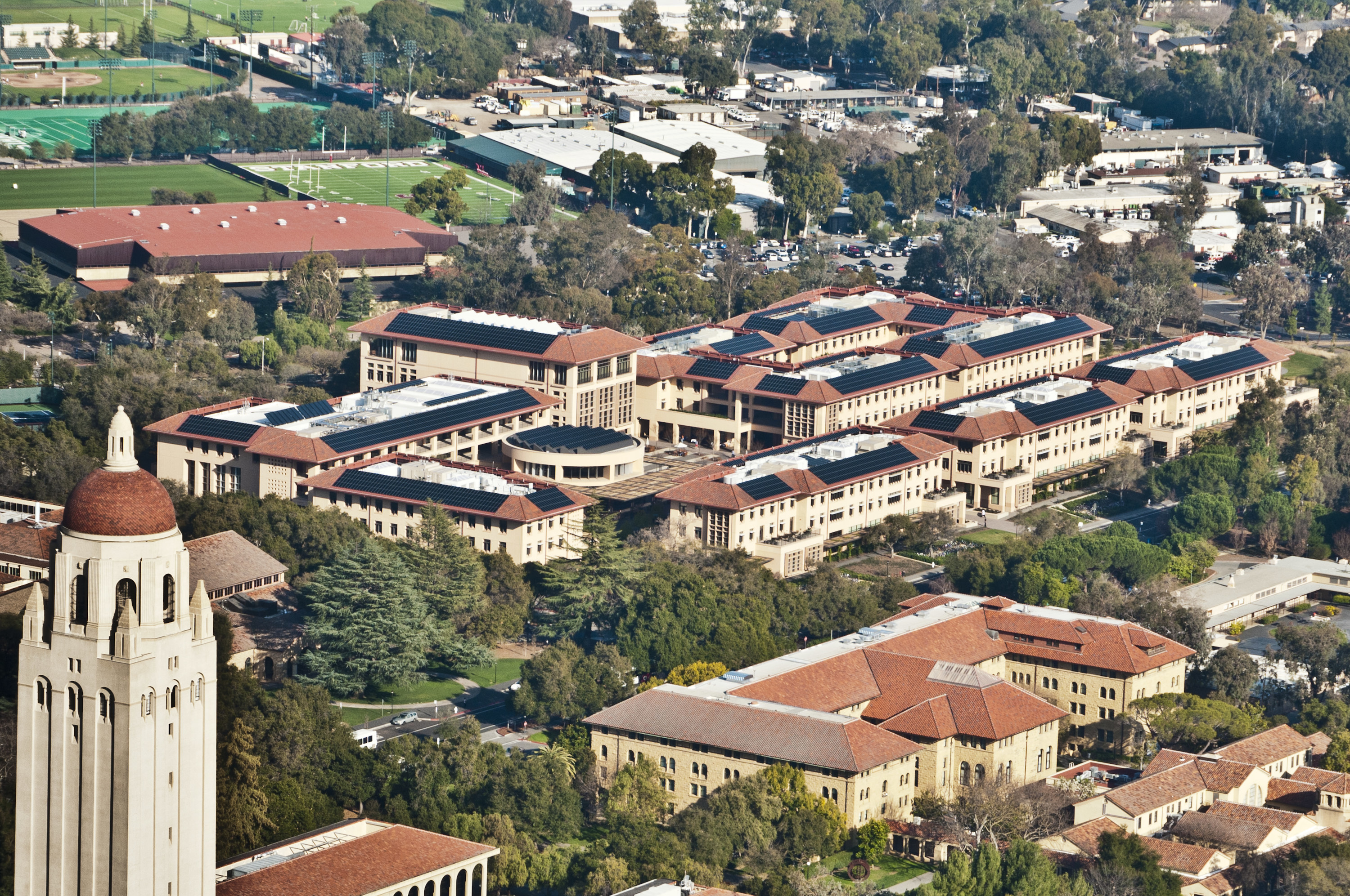An overhead view of the Stanford campus