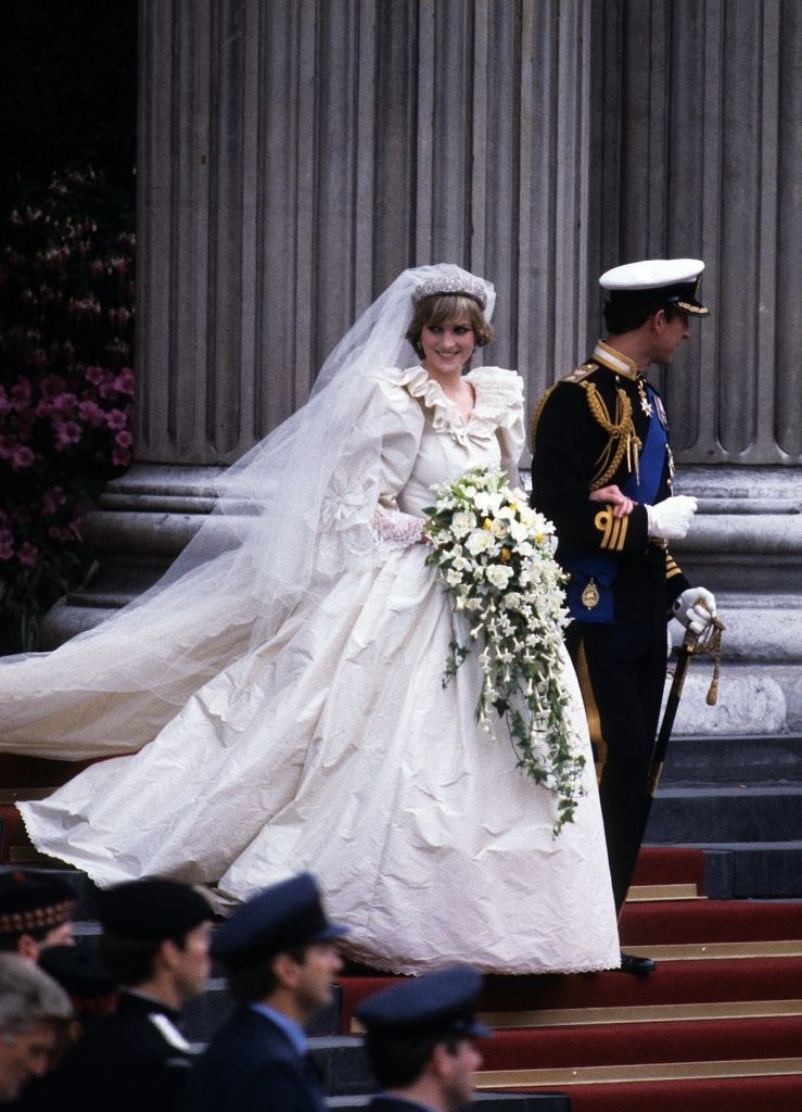 Prince Charles, Prince of Wales and Diana, Princess of Wales, wearing a wedding dress