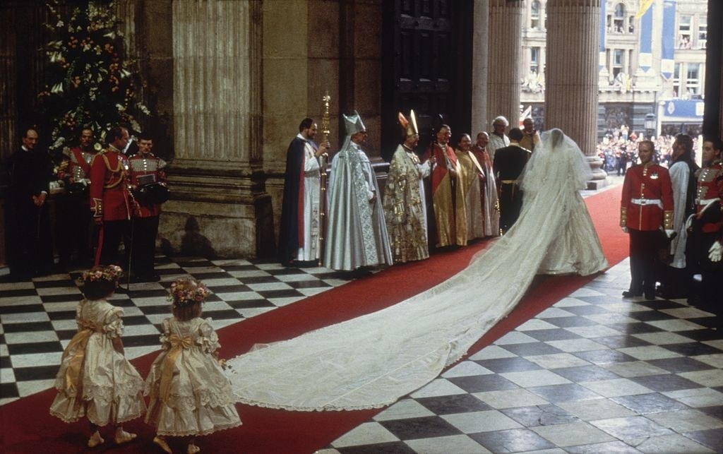 Charles, Prince of Wales (L) with Princess Diana on their wedding day