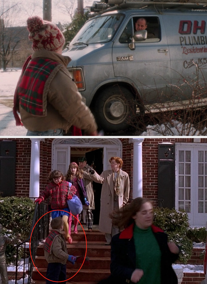 Kevin in the first &quot;Home Alone&quot; wearing a puffy jacket with flannel; Fuller in the sequel wearing Kevin&#x27;s jacket