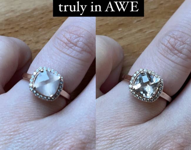 a cloudy engagement ring, then a bright clear engagement ring