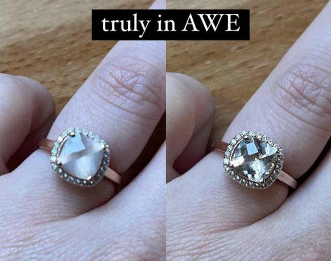 a cloudy engagement ring, then a bright clear engagement ring