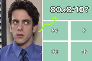 ryan from the office on the left and a math problem on the right