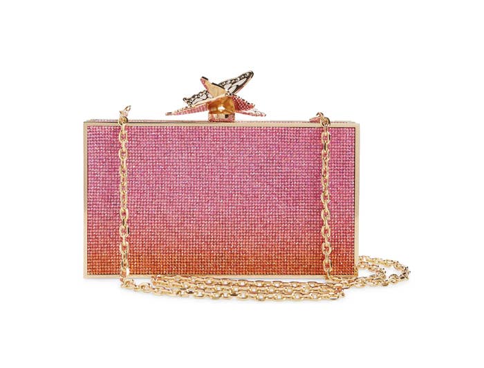 Crystal-embedded pink clutch