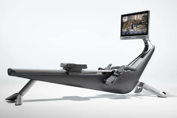Product image of gray rowing machine with display screen on