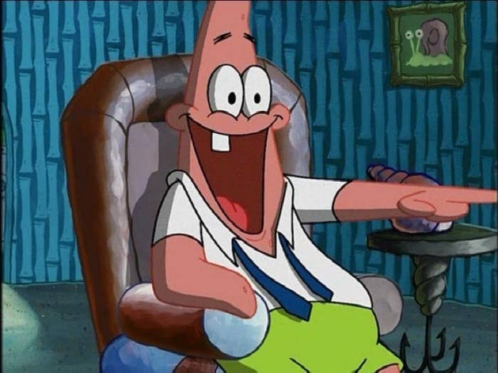 meme of Patrick from "SpongeBob" pointing and laughing