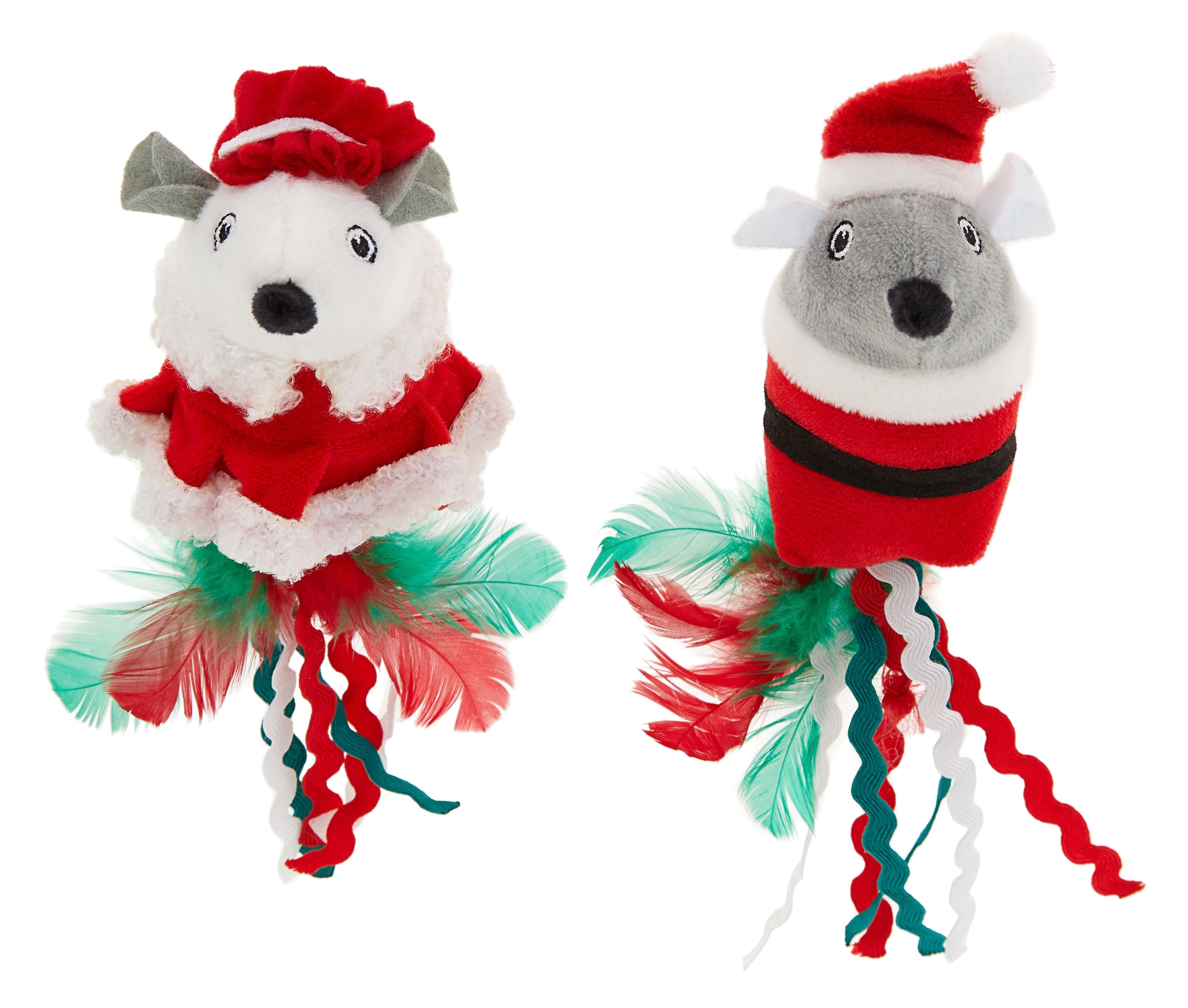 Merry and Bright Holiday Santa and Mrs. Clause Cat Toys