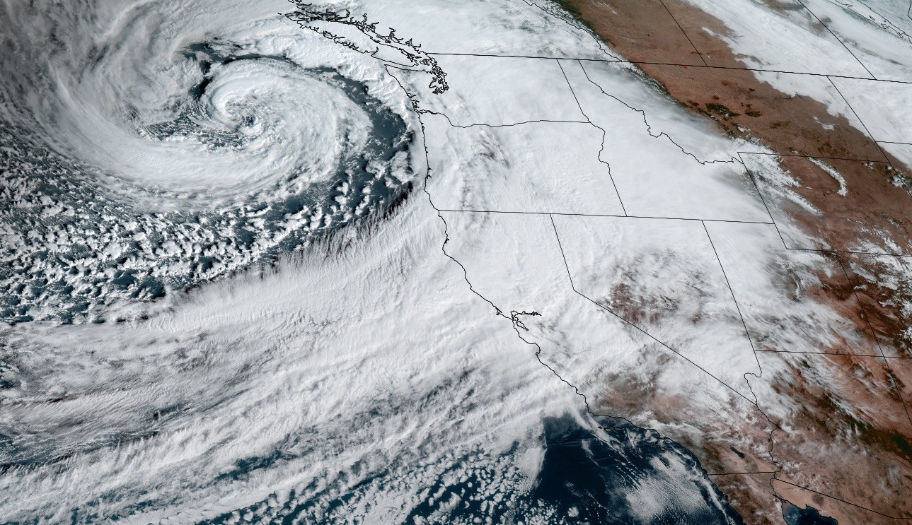 A satellite image showing a swirl of clouds