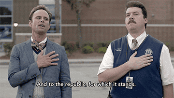 on Vice Principals, two men say &quot;and to the republic, for which it stands&quot; and one elbows the other who puts up a middle finger