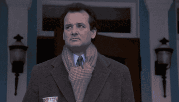 Billy Murray looking confused in Groundhog Day
