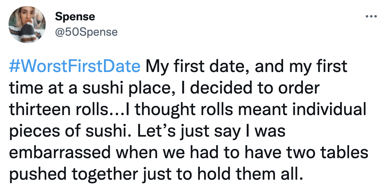Date where someone orders way too much sushi