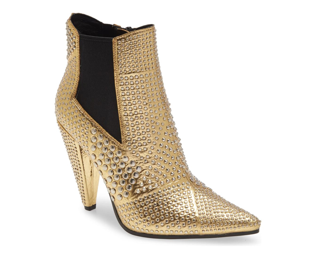 Silver-studded gold pointy boots