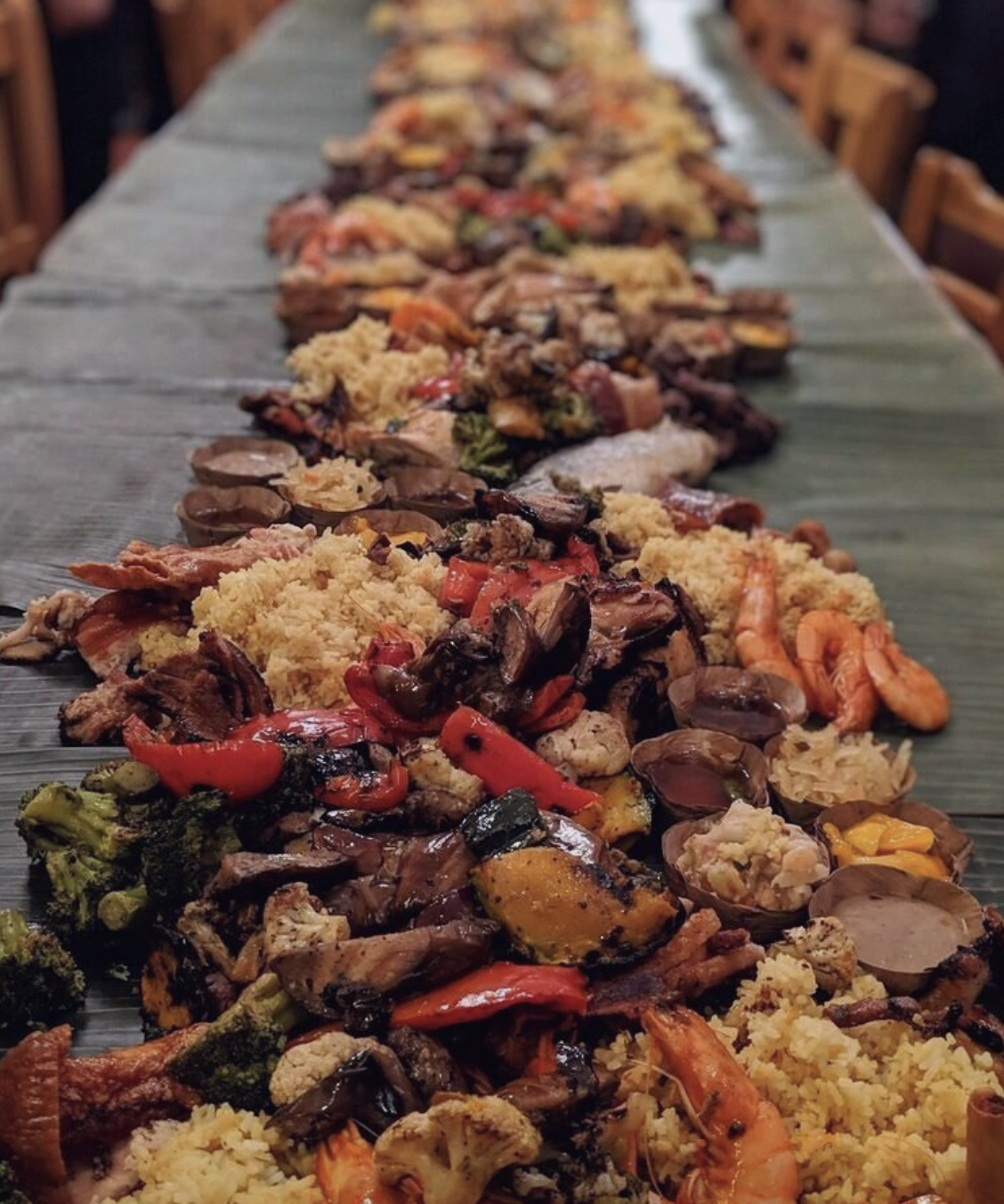Their Kamayan feast laid out on a table
