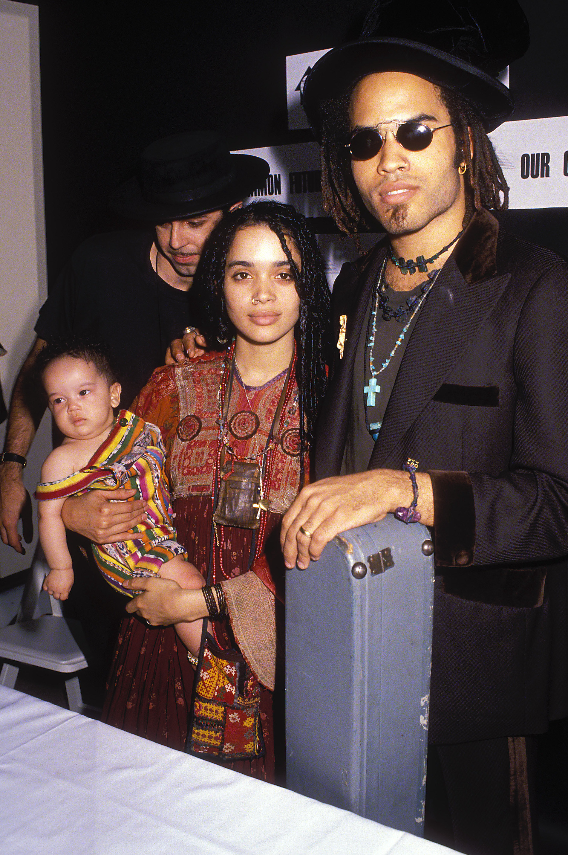 Zoë Kravitz, Lenny Kravitz, and Lisa Bonet at an event in 1989