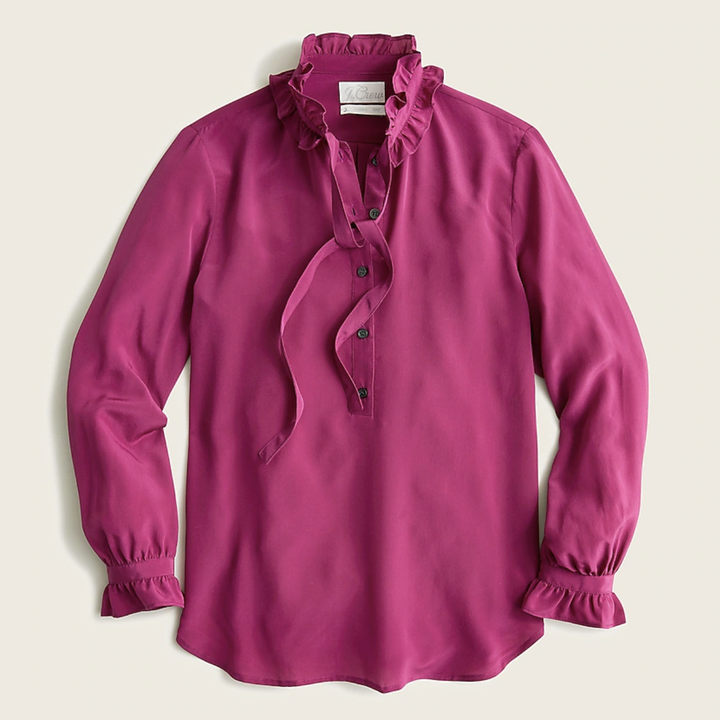 a pink ruffle sleeve blouse