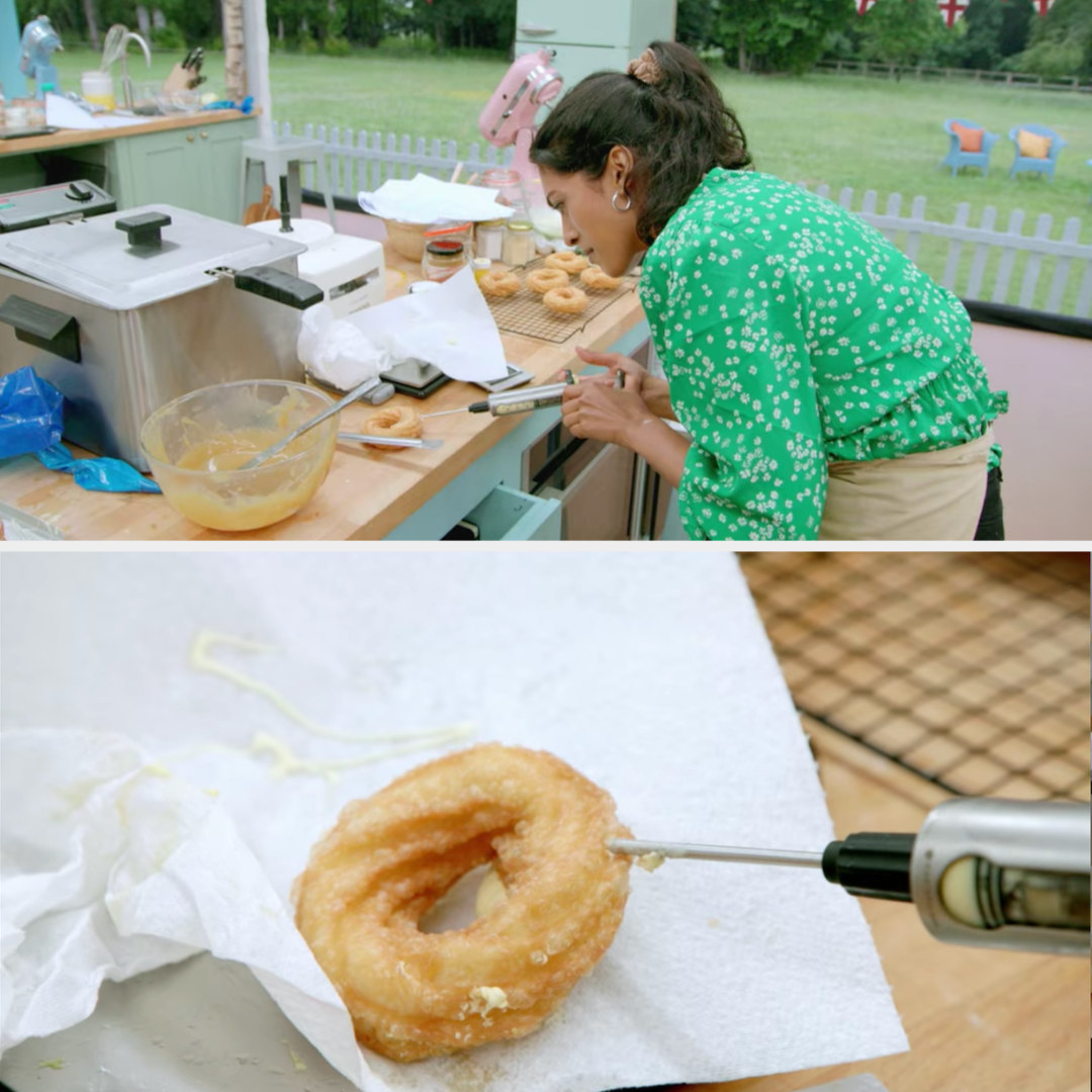 Crystelle injecting her donut