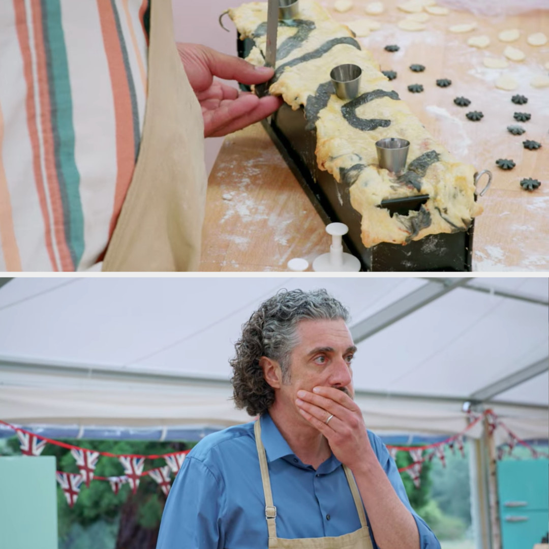 George fixing his pie while Giuseppe looks on in horror