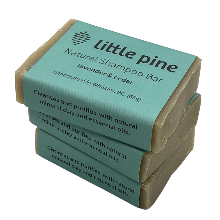 A stack of Little Pine natural shampoo bars