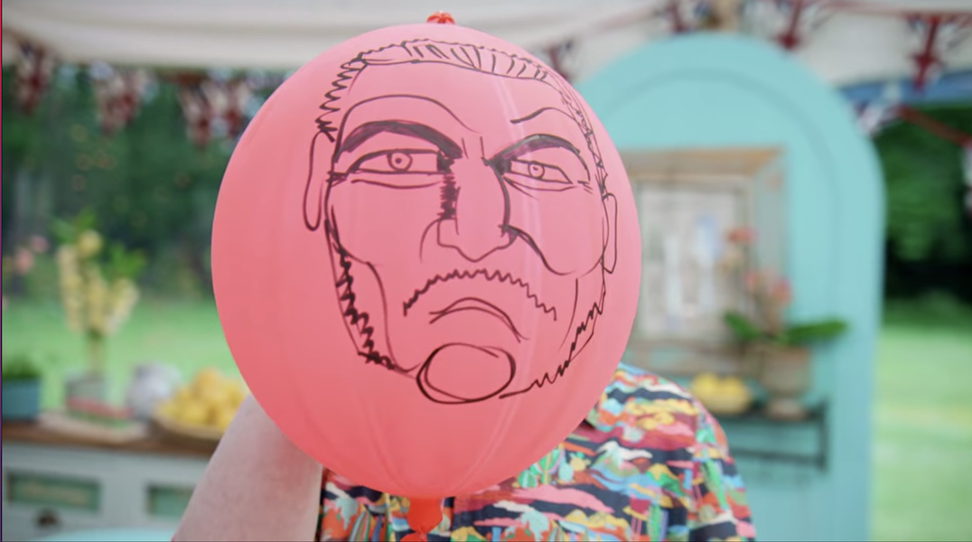A scary drawing of Paul Hollywood on a balloon