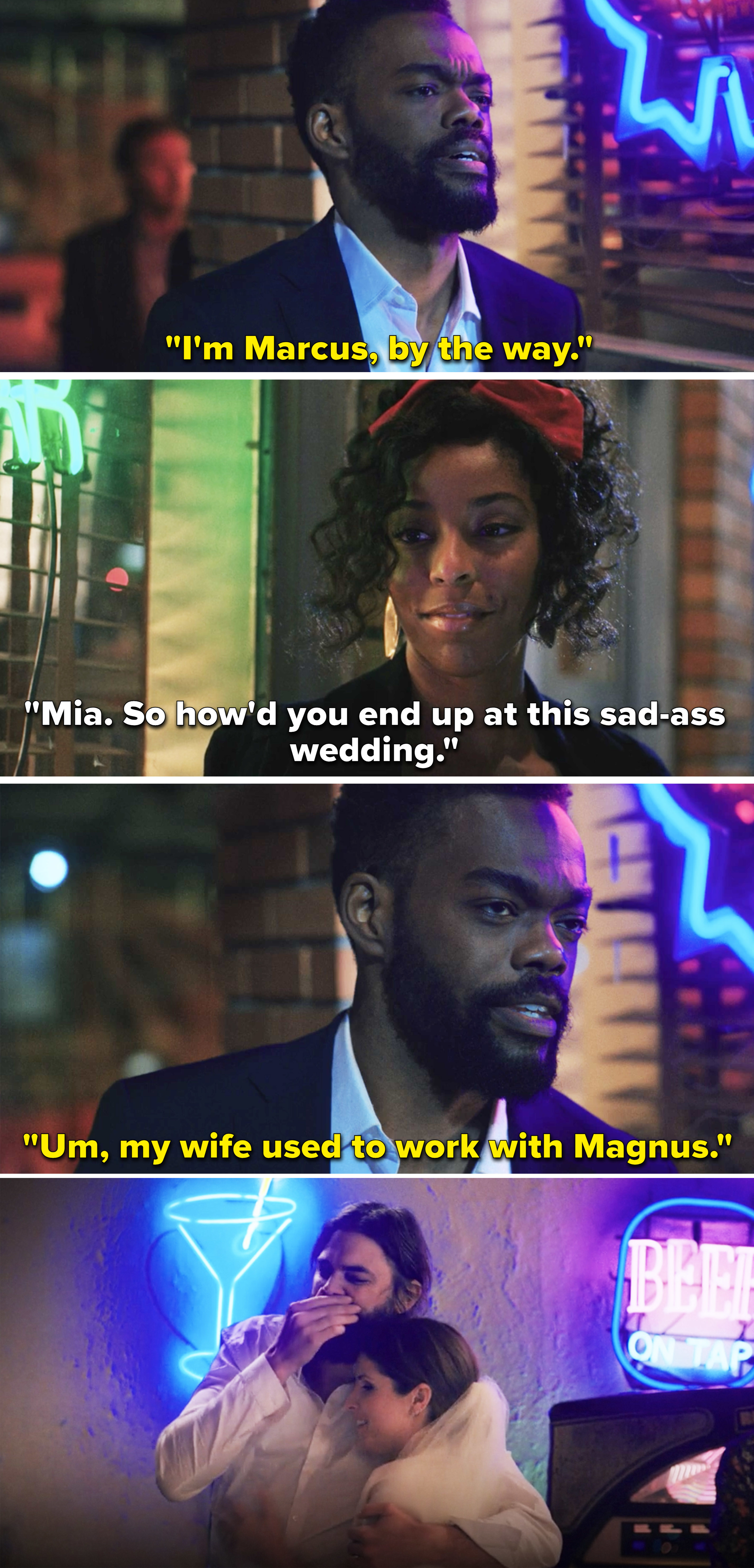 Marcus saying he&#x27;s at the wedding because his wife worked with Magnus