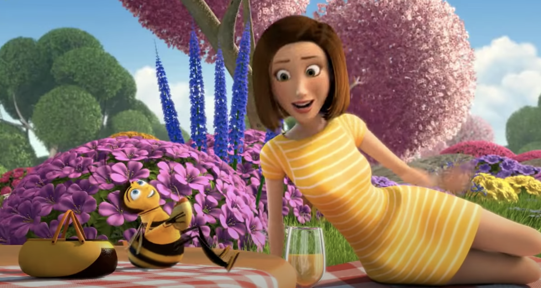 The bee and the lady having a picnic
