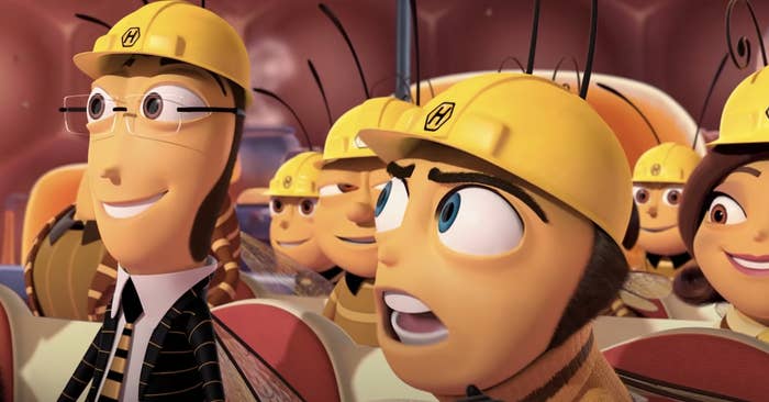 Anthropomorphic bees in worker hats