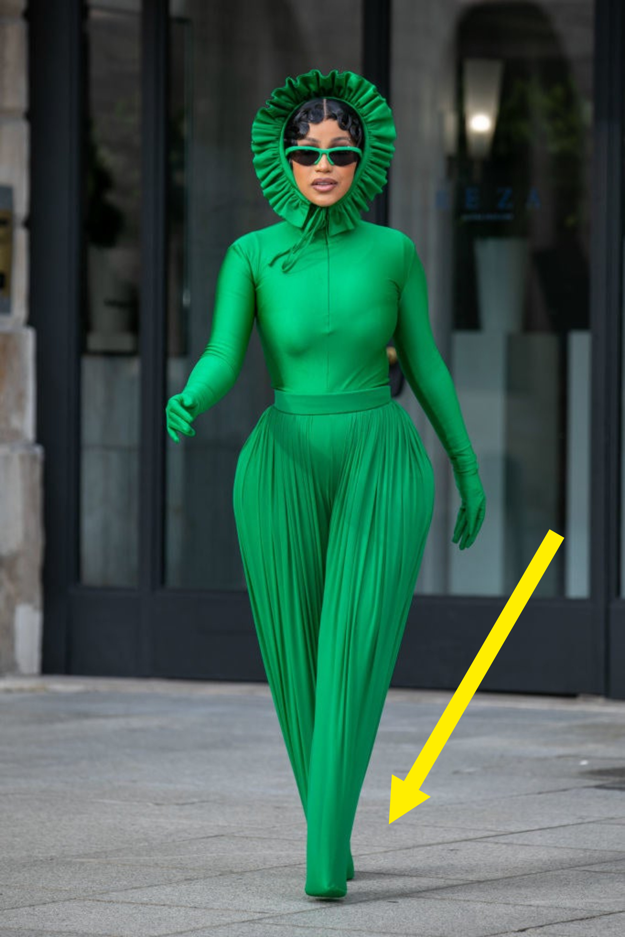 Cardi B's All-Green Outfit At Paris Fashion Week