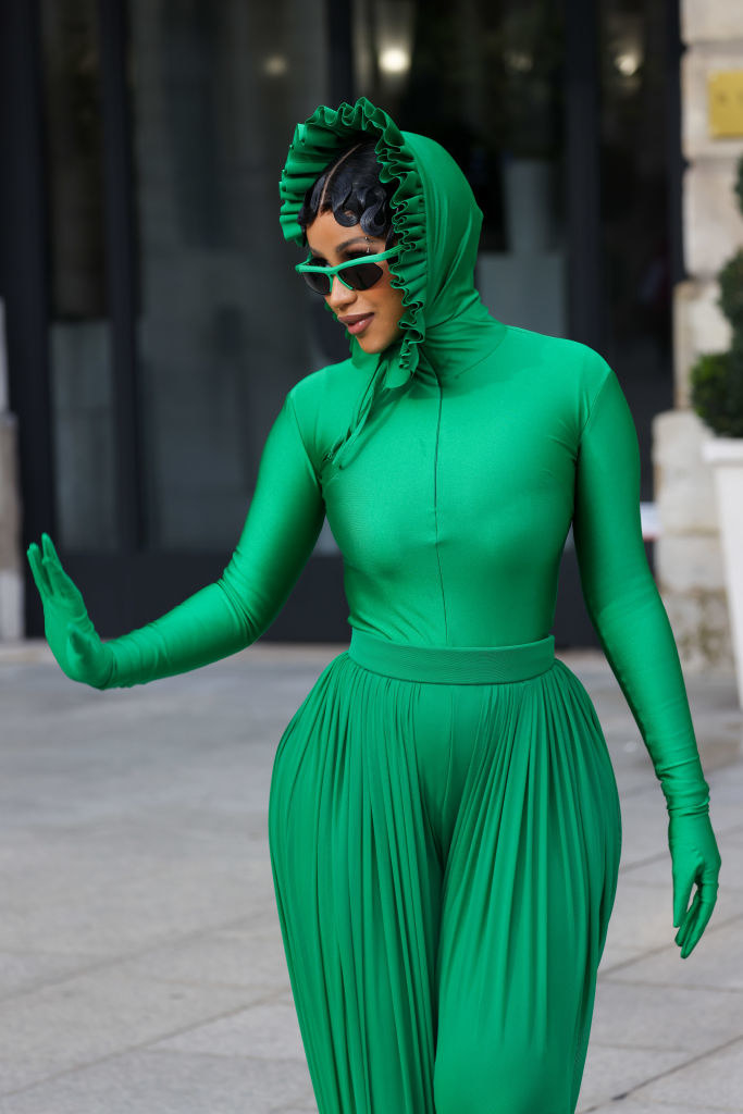 Cardi B's All-Green Outfit At Paris Fashion Week