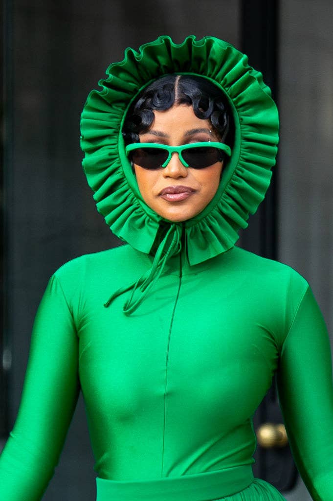 cardi b green dress Cardi B Paris Fashion Week Looks: Mugler, Richard Quinn, Schiaparelli