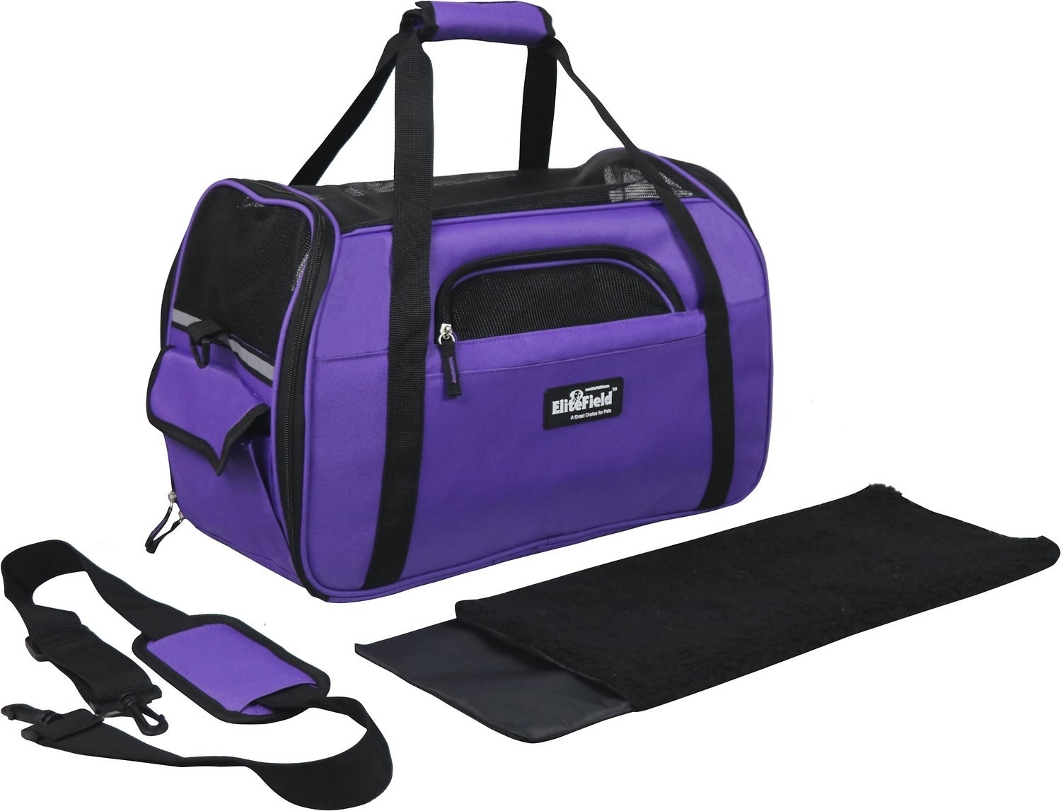 The purple soft-sided dog and cat carrier bag