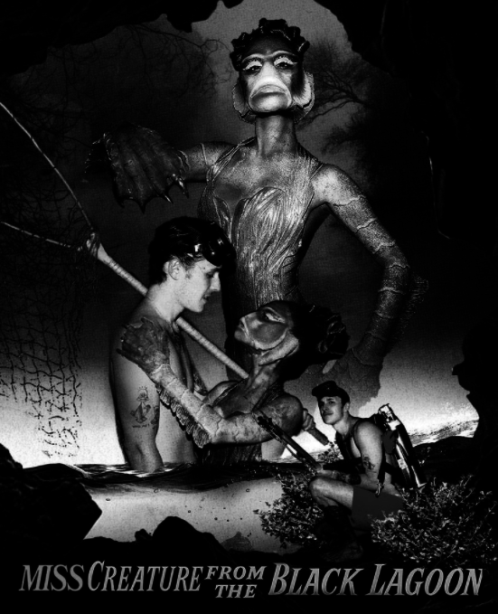 Another &quot;Miss Creature From The Black Lagoon&quot; poster featuring Dalton and a larger-than-life Miss Creature