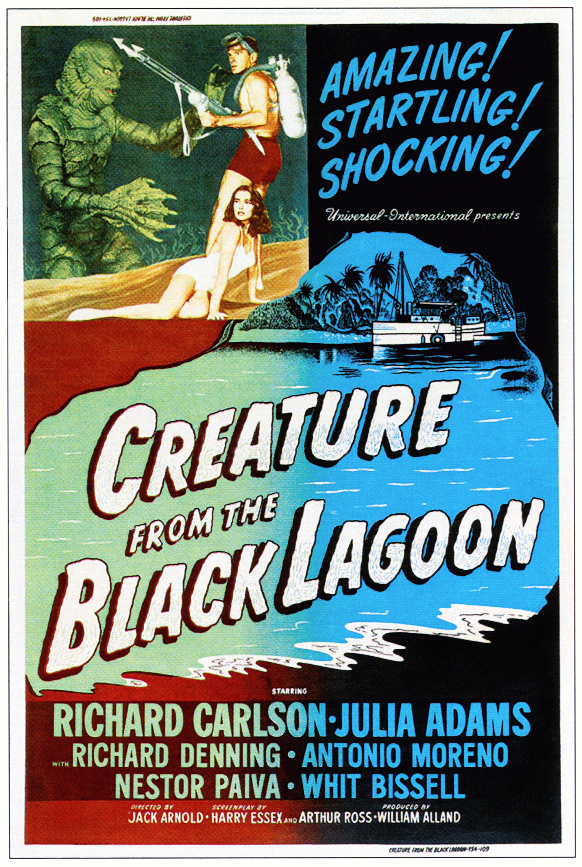 Original &quot;Creature From The Black Lagoon&quot; poster featuring all the stars names and multiple graphics