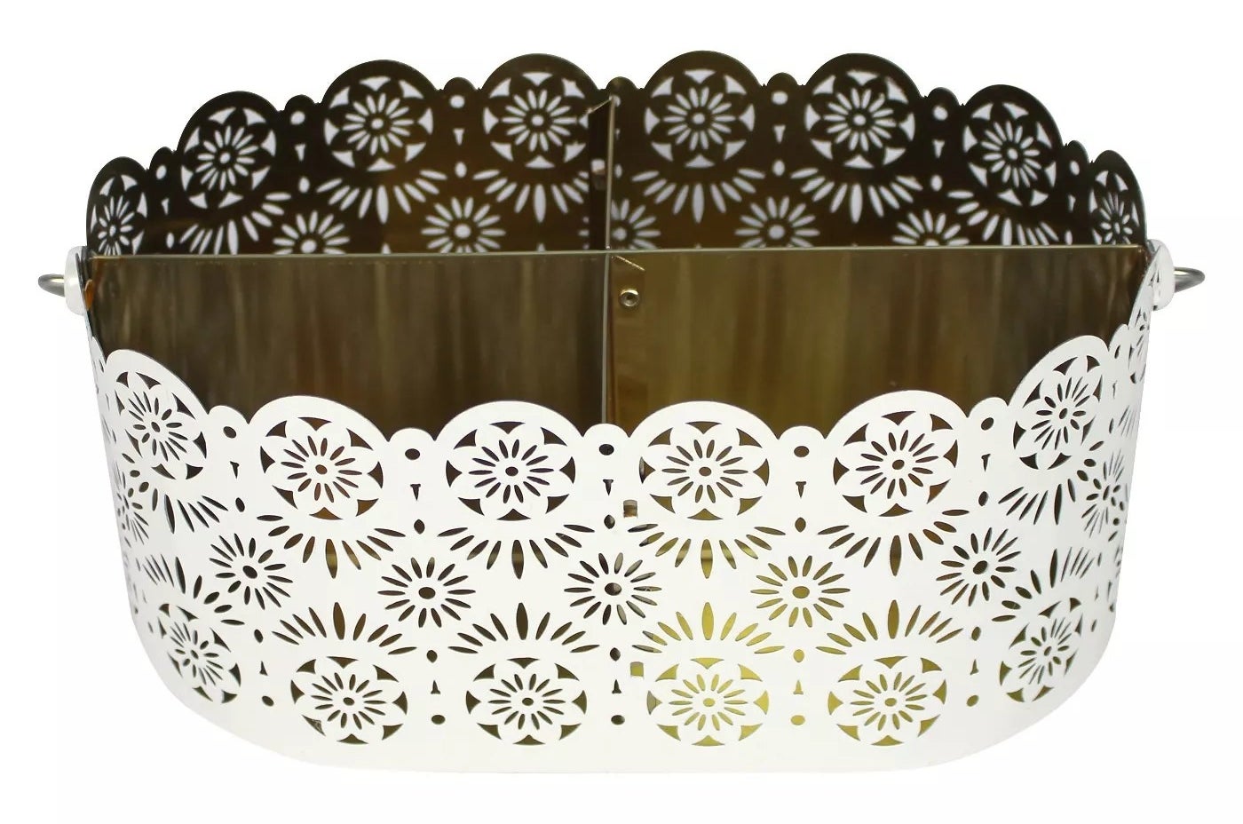 The white floral utensil caddy