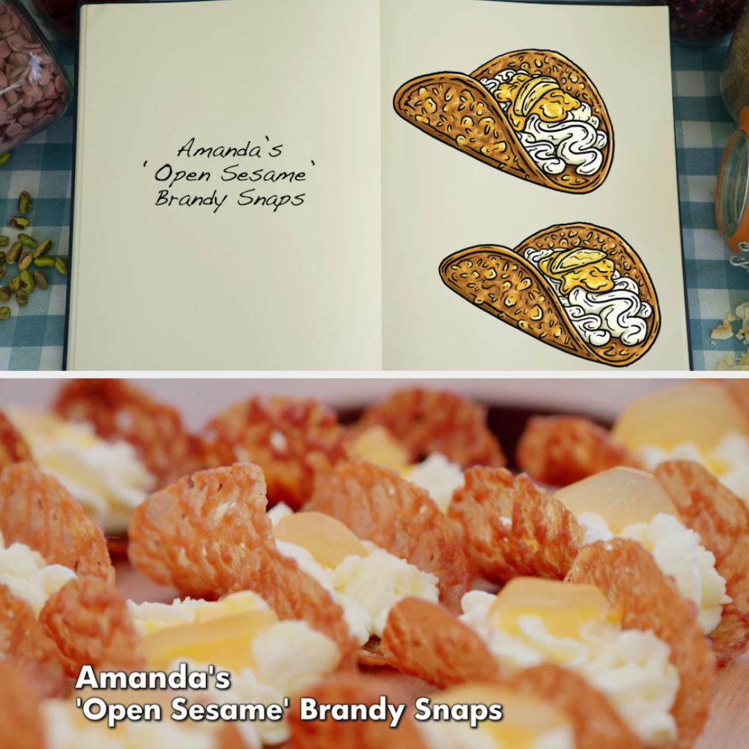 Amanda&#x27;s &#x27;Open Sesame&#x27; Brandy Snaps side by side with their drawing