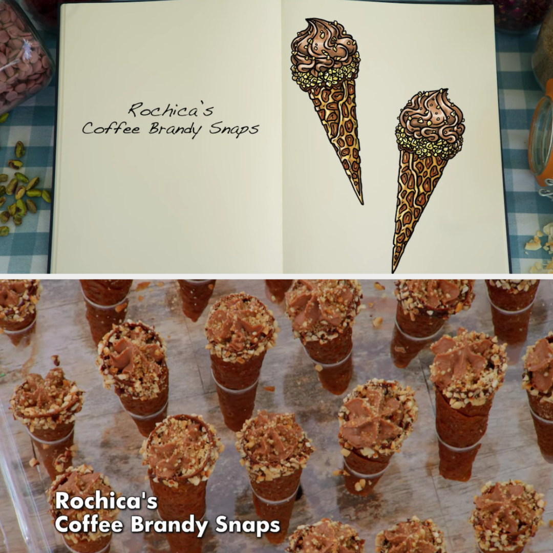 Rochica&#x27;s Coffee Brandy Snaps side by side with their drawing
