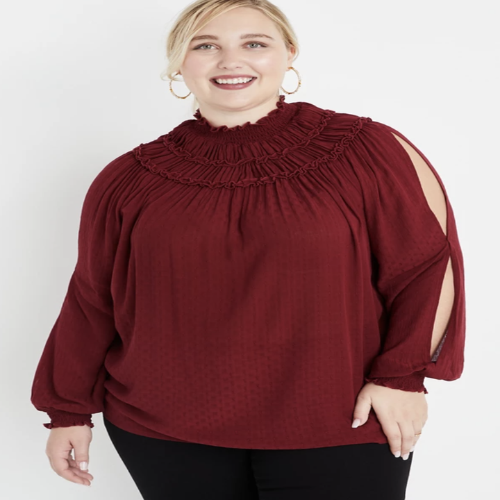 another model wearing the blouse