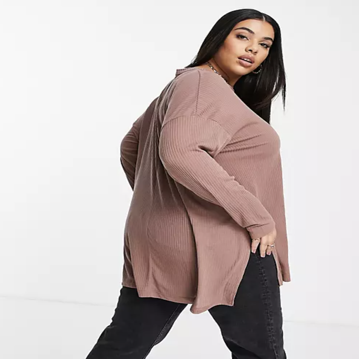 model showing the side and back of the shirt