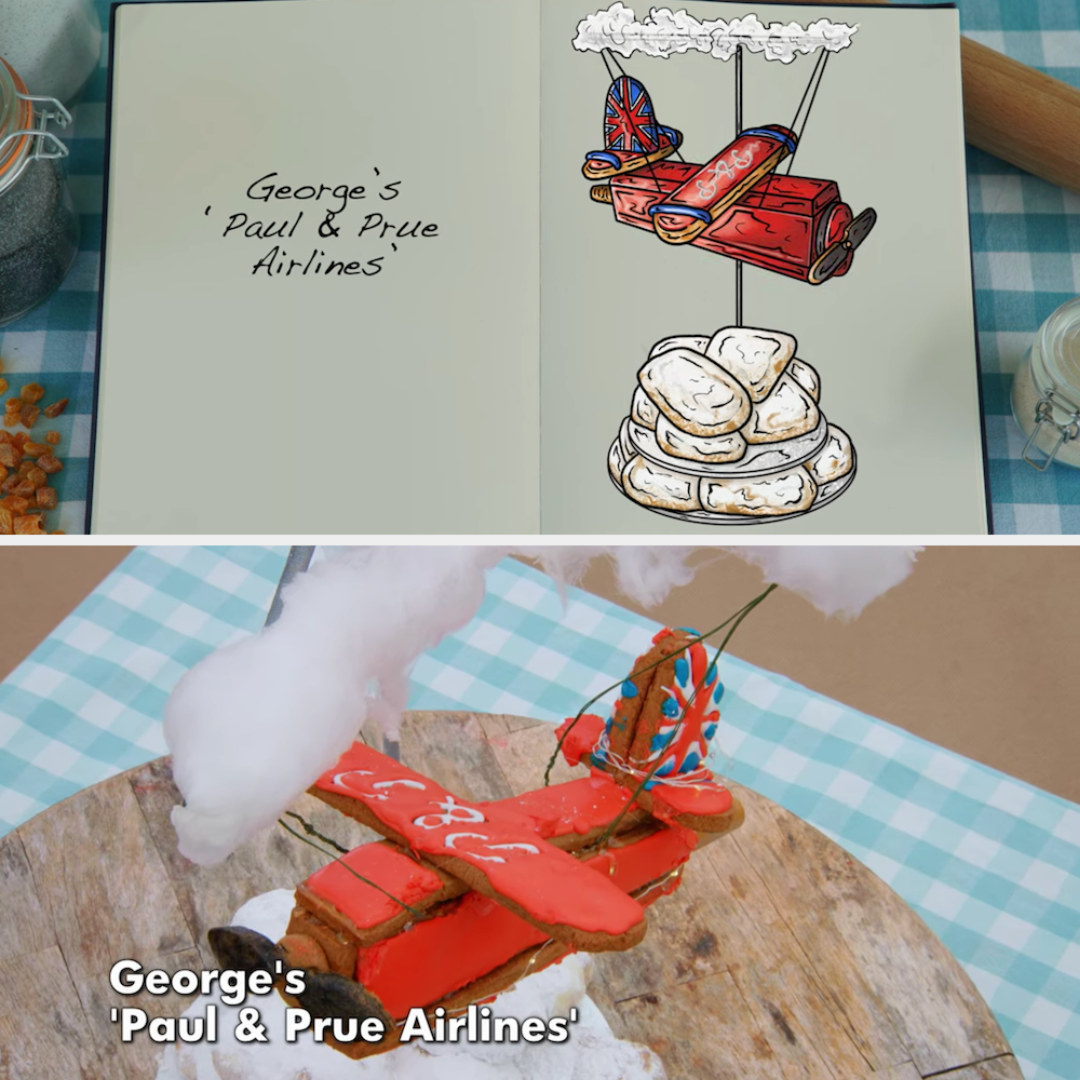 George&#x27;s &#x27;Paul &amp;amp; Prue Airlines&#x27; side by side with its drawing