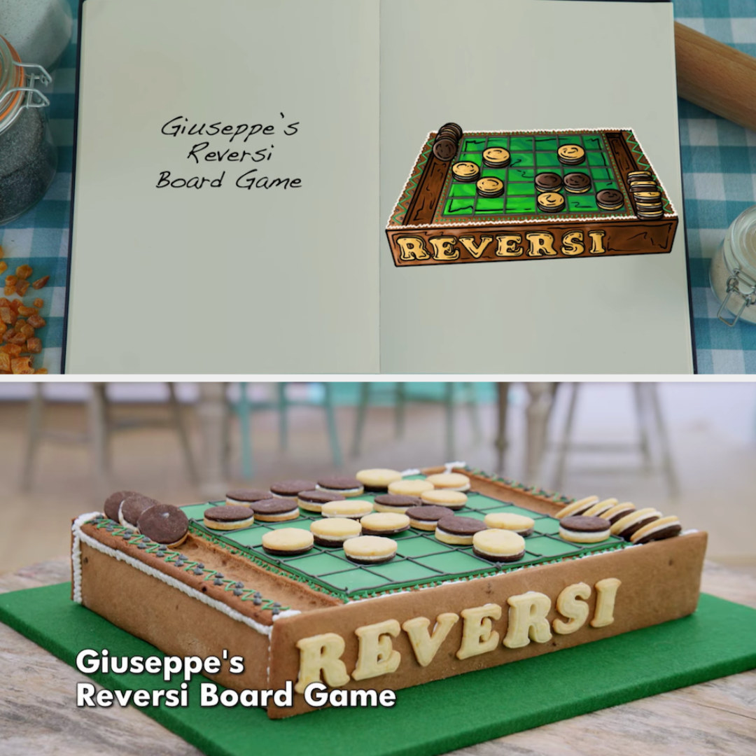 Giuseppe&#x27;s Reversi Board Game side by side with its drawing
