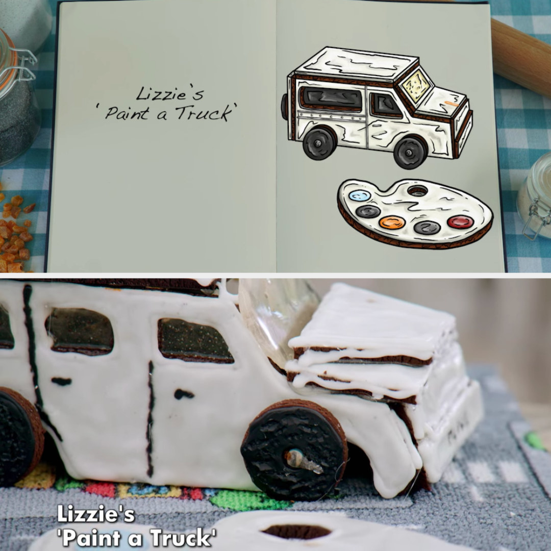 Lizzie&#x27;s &#x27;Paint a Truck&#x27; side by side with its drawing