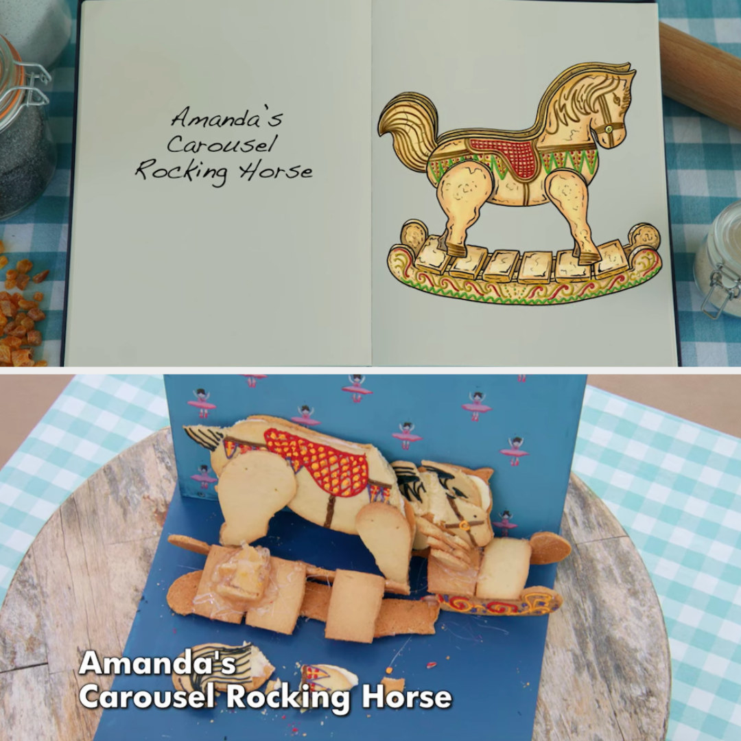 Amanda&#x27;s Carousel Rocking Horse side by side with its drawing
